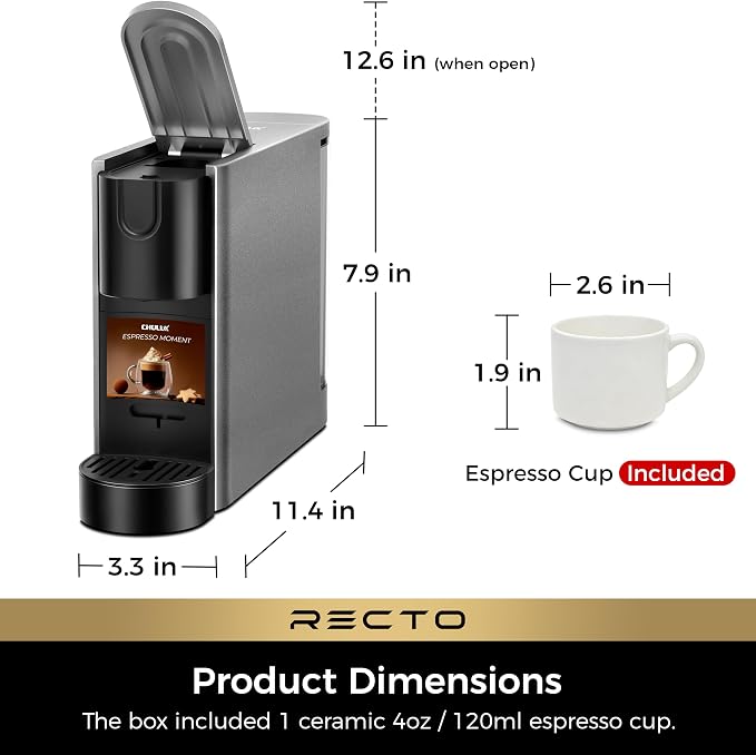 CHULUX RectoCafé Espresso Coffee Machine for Nespresso Original Pod, Gray | Extra Mini Design, 20 Bar Professional Italian Pump, Food-Grade Materials, Quiet with Low-Vibration Brewing for Home & Office - Image 9
