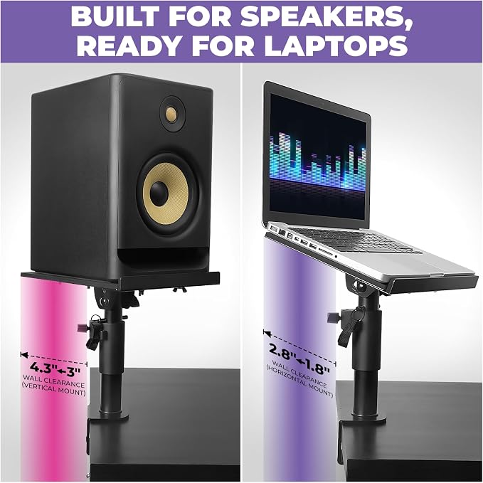 Liquid Stands Studio Monitor Stands - Music Studio Desktop Speaker Stand - 2 Pack 12x9 Clamp-on Adjustable Short or Tall Speaker Support for Music Booth Desk Audio Monitor Stand Mount with Tilt - Image 3