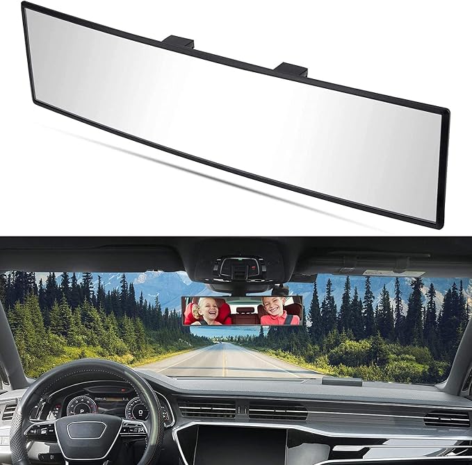 JOYTUTUS Panoramic Rear View Mirror, 12 Inch Wide Angle Clip On Mirror, Universal Car Interior Accessories, Convex Interior Mirror Reduces Blind Spot, Clear Vision Fits Car SUV Trucks - Image 8