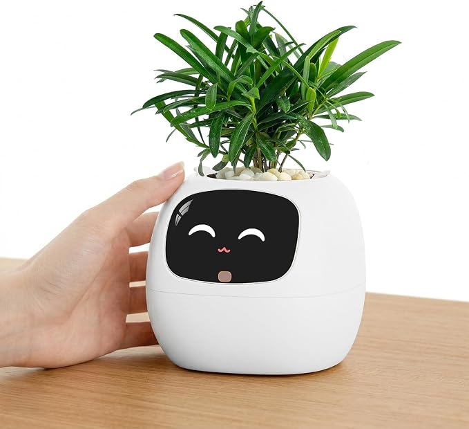PLANTSIO Ivy Interactive AI Desk Companion, Smart Plant Pet with 100+ Expressions, Cute Indoor Planter for Office Decor, Unique Gift for Plant Lovers & Coworkers(Ivory) by PlantsIO
