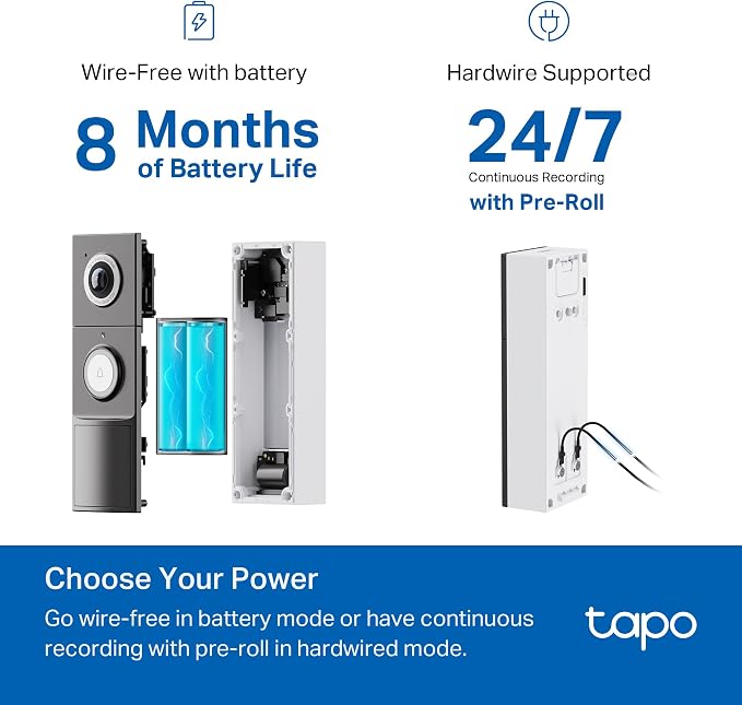 Tapo 2K+ Wired or Battery Powered Smart Video Doorbell with Chime - 180° Field of View, Person/Vehicle/Package Detection, Ring Call, 2-Way Audio, Subscription-Free Local Storage or Optional Cloud,D225 - Image 3