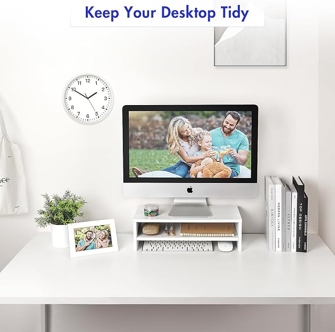 BEYGORM White Monitor Stand Riser for Desk,2 Tiers Wood Desk Shelf Computer Screen Stand with Storage for Desktop Laptop/Screen/TV/PC/Printer,Multifunctional Desktop Organizer 16.5 x 7.8 x 5.2 inch | Computer Screen Stand with Storage, For Desktop Lapt... - Image 4