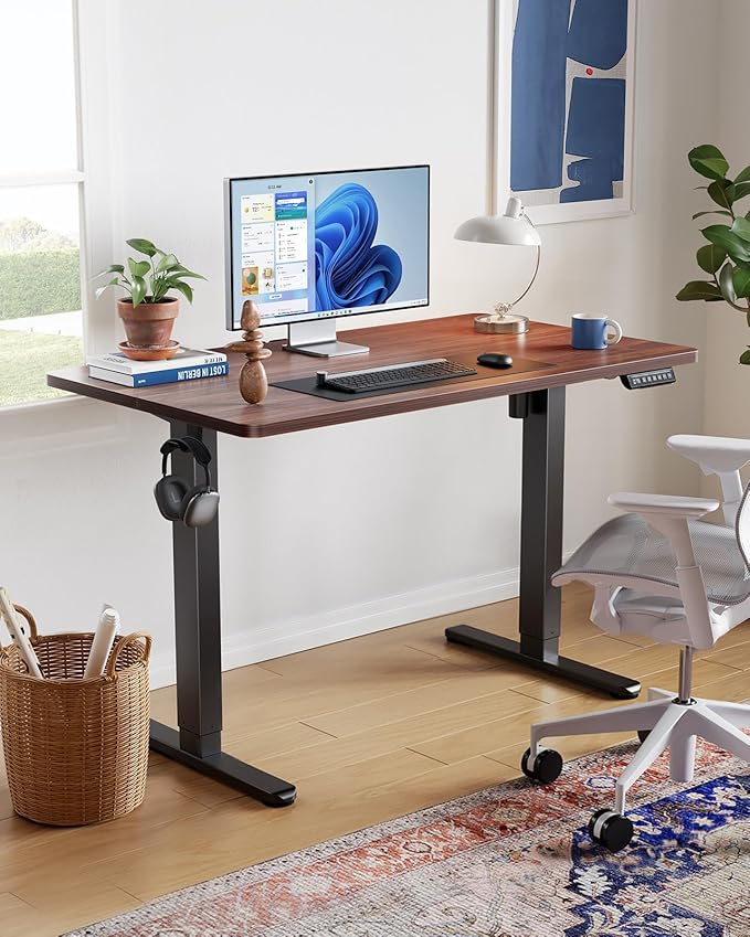 HUANUO Electric Standing Desk Adjustable Height, 4 Memory Height Settings, 40" x 24" Sit Stand Up Desk for Home Office & Computer Workstation, with Headphone Hook, Cable Manager, Walnut - Image 3