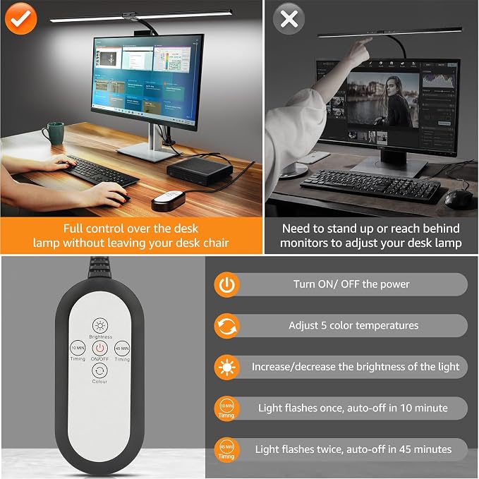 ShineTech LED Desk Lamp for Home Office, Ultra Bright Clamp Light with Flexible Gooseneck, 25 Lighting Modes, Eye-Caring Architect Lamp for Dual Monitors, Reading & Gaming Setup - Image 8