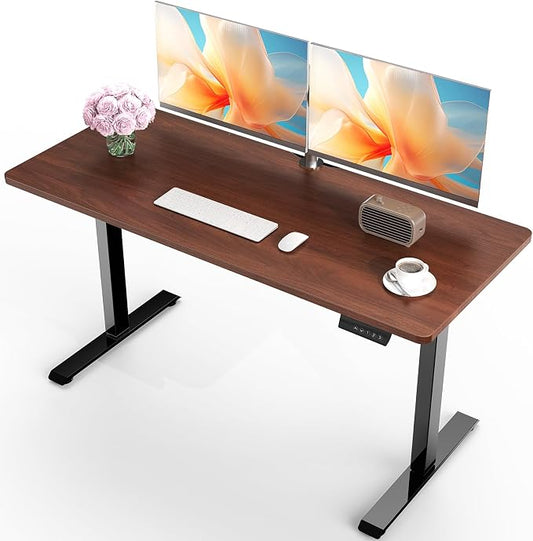 Veken Standing Desk, 47.2 Inch Electric Gaming Table, Walnut | Height Adjustable Sit Stand Up Computer Tables for Home Office, Study , Writing, Suit students, employees and group work by Veken