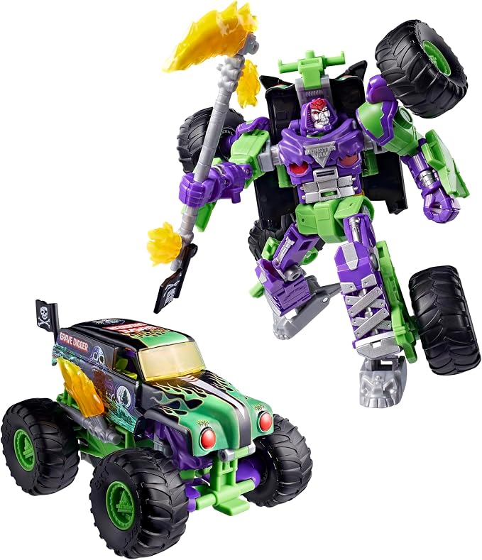 Transformers Collaborative x Monster Jam Grave Digger (Grim) | Leader Class 9.25-inch Robot Action Figure Converts to Monster Truck, Car Toys for Ages 8+ by Transformers