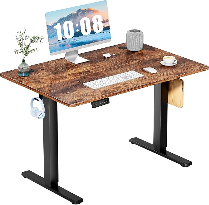 DUMOS 40 Inch Electric Standing Desk, Memory Adjustable Home Office Desk | Sit Stand Up Desk for Work Home Office,Adjustable Desk, Rising Computer Table with Splice Board,Cable Management,Hook,Brown by DumosLifestyle