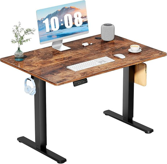DUMOS 40 Inch Electric Standing Desk, Memory Adjustable Home Office Desk | Sit Stand Up Desk for Work Home Office,Adjustable Desk, Rising Computer Table with Splice Board,Cable Management,Hook,Brown by DumosLifestyle