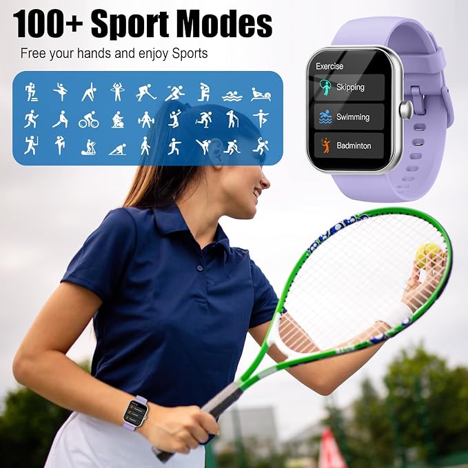 Smart Watch for Men Women (Answer/Make Call), 1.96"HD Smartwatch with Heart Rate/Sleep Monitor/Pedometer, 113+ Sports Modes, New Fitness Watch IP68 Waterproof, Activity Tracker for Android iOS-Purple - Image 4