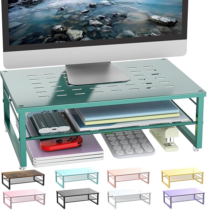 gianotter 2-Tier Metal Monitor Stand Riser, Desk Organizer for Monitor, Office Desk Storage Organizer for Office Supplies (Dark Green) by gianotter