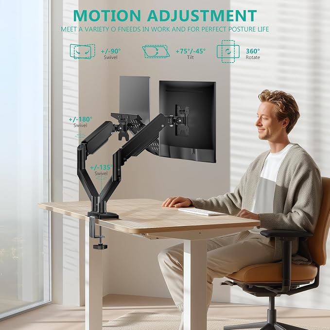 WALI Laptop Desk Mount, Dual Monitor Arm with Laptop Holder, Adjustable Height Laptop Arm Mount for Desk, Fits 17” Notebook and 32” Monitors, Up to 22Lbs (GSMP002LP), Black - Image 4