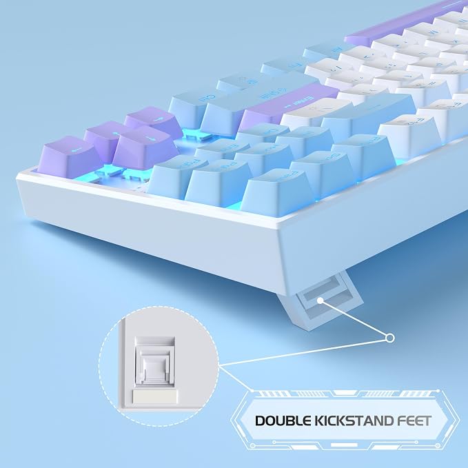 MageGee 75% Mechanical Gaming Keyboard, Red Switch, LED Blue Backlit, 87 Keys Compact TKL Wired Keyboards for Windows Laptop PC Gamer - White/Blue - Image 4
