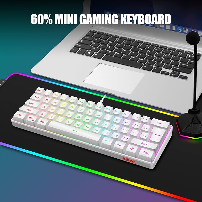 RedThunder 60% Mini Gaming Keyboard and Mouse Combo, Lightweight, Ultra-Compact 61 Keys RGB Backlit,7200 DPI Honeycomb Optical Mouse, Wired Gaming Set for PC MAC PS5 Xbox Gamer(White) - Image 7