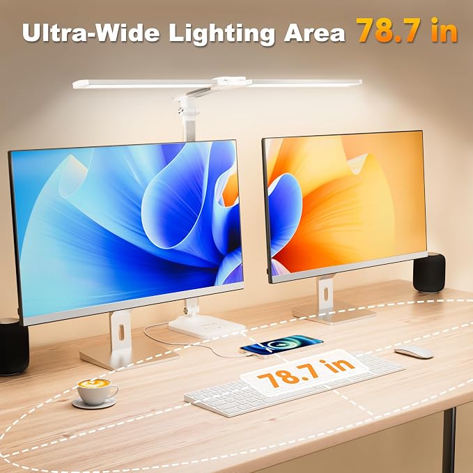 LED Desk Lamp for Office Home, Height Adjustable Architect Desk Light with USB Adapter, Stepless Dimming 50 Lighting Modes, Eye Caring Double Head Computer Desk Lamp for Reading, Study, Workbench - Image 3