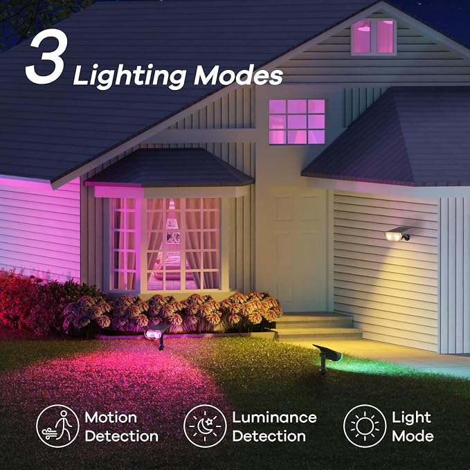Linkind Smart Solar Lights Outdoor SL5 with Motion Sensor,6 Pack, IP65 | APP Control,Color Changing Solar Spot Lights Outdoor Waterproof,43 Preset Scenes,Landscape Lighting for Yard,Garden,Patio - Image 3