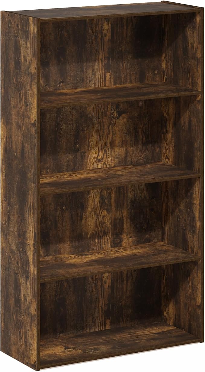 Furinno PASIR Book Shelf, 4-Tier Bookshelf, Bookcase with Open Shelf, 9.4 x 23.6 x 41.7, for Living Room, Bedroom, Home Office, Amber Pine - Image 6
