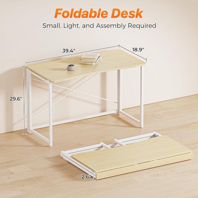 Huuger Folding Desk for Small Spaces, 31.5 Inch Foldable Computer Table, Easy Assembly, for Home Office, Study, Bedroom, Dorm, Space Saving, Small Writing Work Office Computer Desk, Oak - Image 2