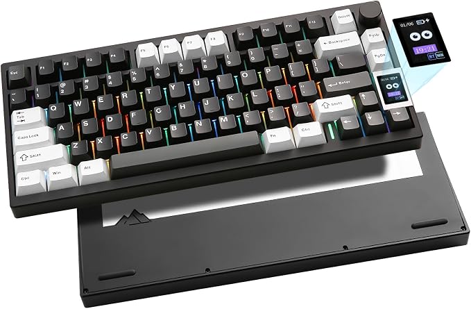 YUNZII AL80 75% Wireless Aluminum Mechanical Keyboard(Black, Cocoa Cream) | QMK/VIA, Smart LCD Display and Knob, Hot Swap, Gasket Structure, BT/2.4G/USB-C, RGB Keyboard for Gaming/Win/Mac by YUNZIIMECHANICALKEYBOARD