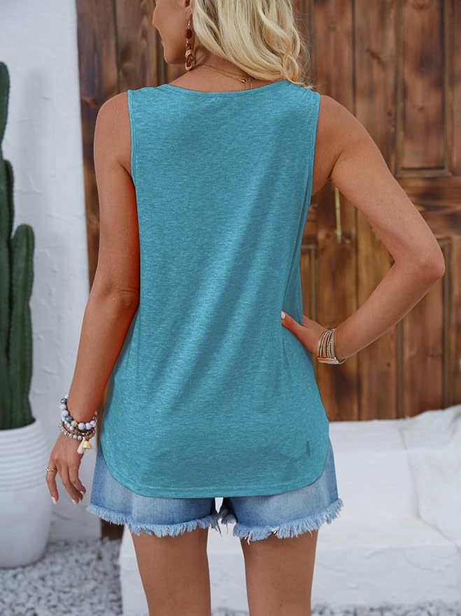 Halife Womens Half Zip V Neck Tank Tops Summer Sleeveless Shirts Casual Loose Top Blouses T Shirts - Image 5