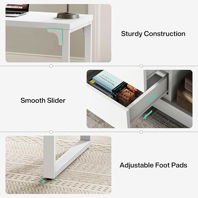 Tribesigns L-Shaped Computer Desk with Drawers and Shelves, Reversible White Corner Office Desk with Storage Cabinet, Modern Study Writing Table for Home Office, Bedroom - Image 7