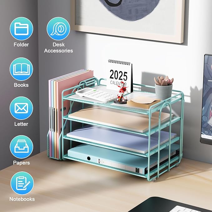 gianotter 4-Tier Paper Organizer With Magazine Holder | Desk Organizers and Accessories, File Organizer for Office Supplies Storag (Blue, 4-Tier) - Image 2