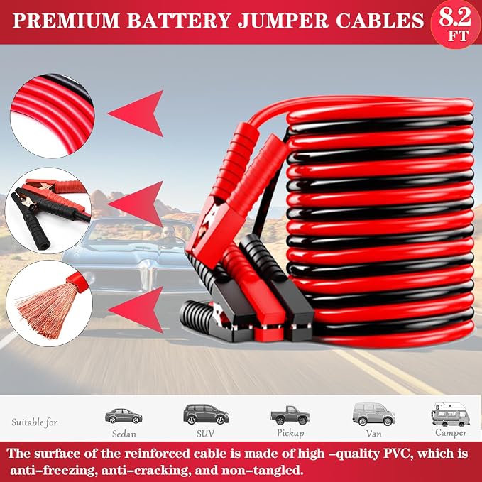 Car Roadside Emergency Kit with Jumper Cables Headlamp Car Safety Kits | Emergency Car Kit Tow Straps, Multi-function Blades, Gloves, Multi-tool Kit, Breakdowns Gifts for New Drivers and Teenagers - Image 2