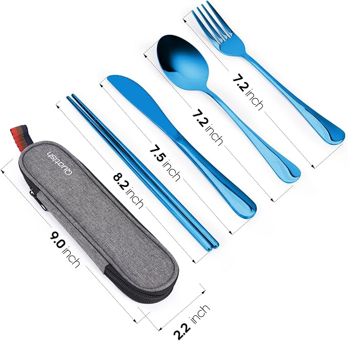 Travel Utensils with Case, Quatish Portable Silverware Set for Work, Stainless Steel Reusable Travel Cutlery, Fork and Spoon Set for Camping, Picnic, Gadgets, Lunch Box for Men, Christmas Gift, Blue - Image 7