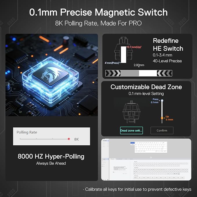 Redragon K617 HE Wired Hall-Effect Rapid Trigger Magnetic Gaming Keyboard | 8K Polling Adjustable Actuation, 61 Keys Design for More Room to Aim, Swap-Ready Socket for Mod, RGB Pro Software Supported - Image 4