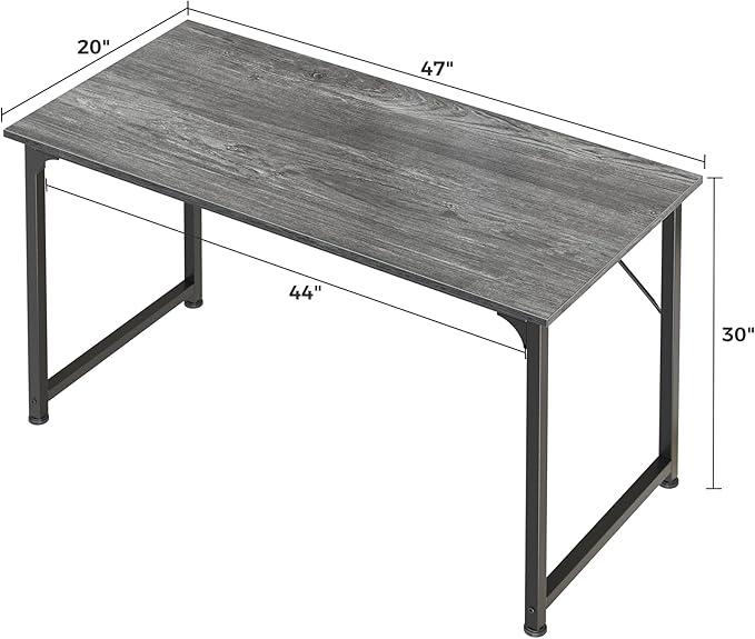 Huuger Computer Desk, 48 Inch Office Desk, Gaming Desk with Storage, Writing Desk Work Desk for Home Office, Study, Modern Simple Desk, Large Legroom, Metal Frame, Grey - Image 3