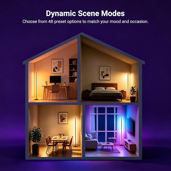 NEEWER NF04 RGB IC W Smart Floor Lamp NEW Version, 1000lm LED Corner Light Compatible with Google Alexa, APP/AI Design/Music Sync/16 Million Color Living Room Bedroom Home Decor Ambient Lighting - Image 6