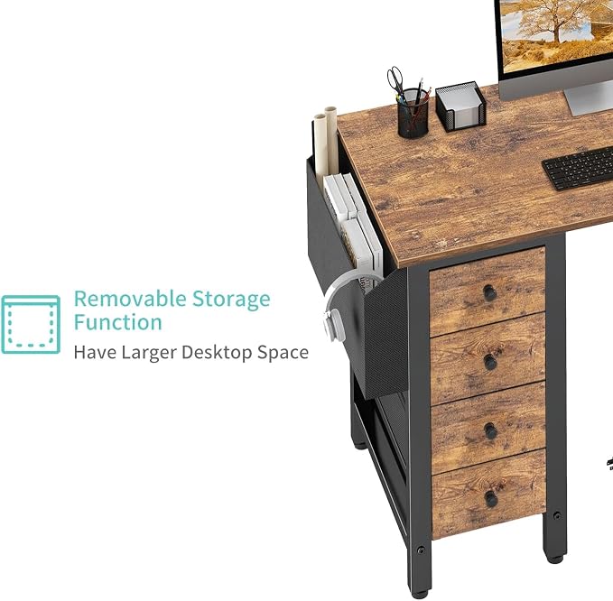 Lufeiya L Shaped Desk with Drawers & Storage Shelves, 47 Inch Small Reversible Corner Desk with Power Outlet for Home Office Bedroom, L-Shaped Gaming PC Computer Desks with Fabric Drawer, Rustic Brown - Image 8