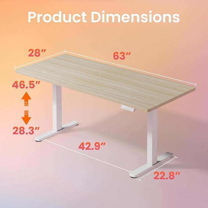 HUANUO 63 x 28 inch Electric Standing Desk Adjustable Height, 4 Memory Height Settings, Sit Stand Up Desk for Home Office & Computer Workstation, Light Walnut - Image 3