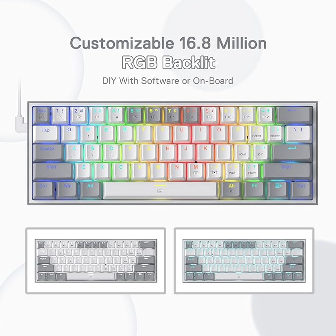Redragon K617 Wired 60% Compact Hot-Swap RGB Gaming Mechanical Keyboard | 61 Keys Design for More Room to Aim, Swap-Ready Socket for Mod, Vibrant 20-Mode Lighting Hype Vibing, Pro Software Supported - Image 6