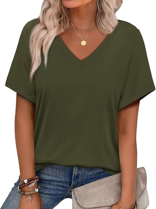 Alaroo Womens Summer Tops 2026 V Neck Short Sleeve Shirts Trendy Dressy Casual Vacation Outfits Printed by Alaroo