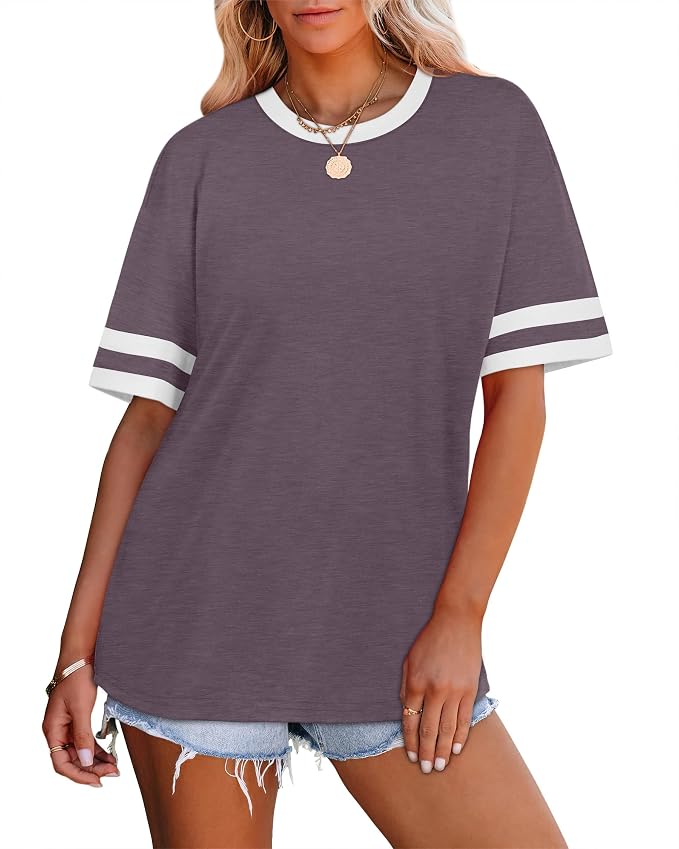WIHOLL Womens T Shirts Loose Fit Short Sleeve Tees Crew Neck Color Block Summer Tops 2026 Fashion - Image 3