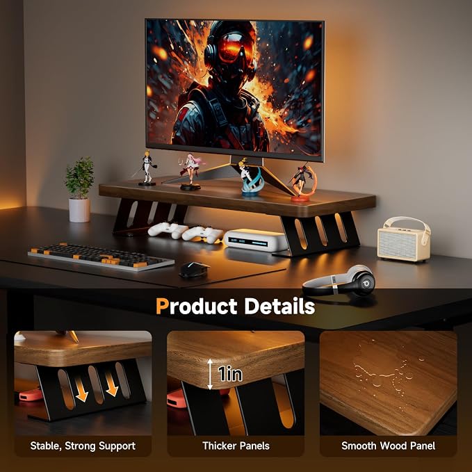 Monitor Stand - 24 Inch Wood Monitor Stand Riser, 220 Pounds Load Capacity Desk Monitor Riser for Laptop/PC/Printer, Desktop Stands Organizer for Home Office - Image 2