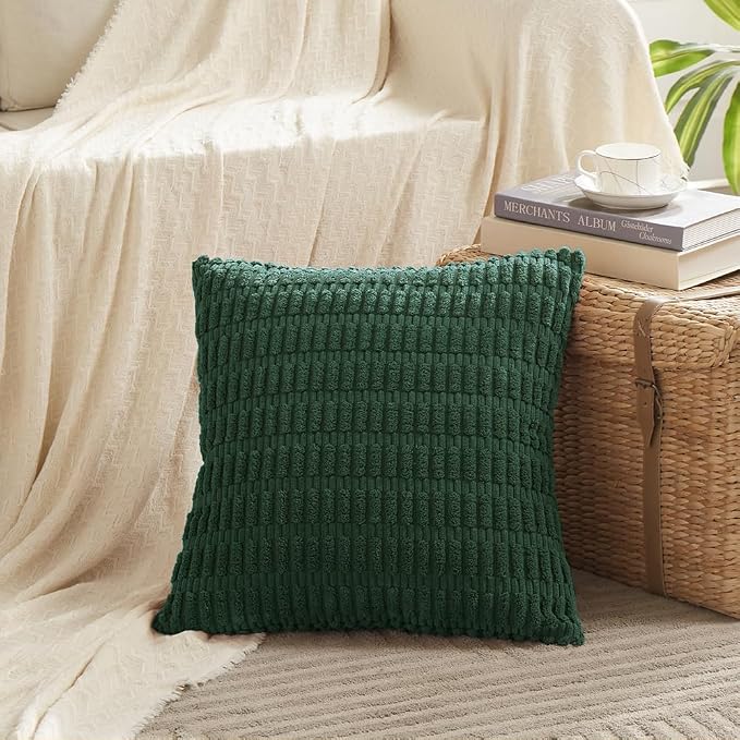 Fancy Homi 4 Packs Decorative Throw Pillow Covers for Living Room Couch Bed, Modern Farmhouse Boho Home Décor Accent Cushion Case, 18" x 18", Dark Green - Image 2