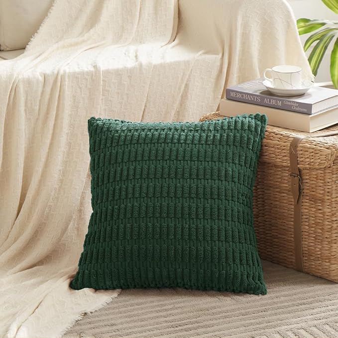 Fancy Homi 4 Packs Decorative Throw Pillow Covers for Living Room Couch Bed, Modern Farmhouse Boho Home Décor Accent Cushion Case, 24" x 24", Dark Green - Image 2