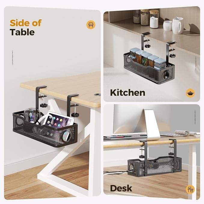 Under Desk Cable Management Tray Black, Cinati Wire Organizers No Drill, Cable Tray with Clamp for Wire Management, Cord Organization Box for Office, Home - No Damage to Desk - Image 7