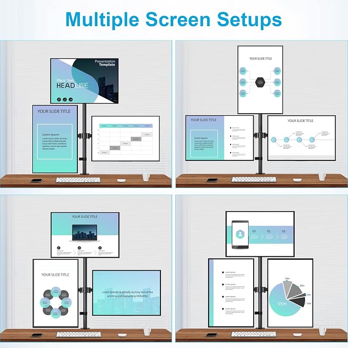 MOUNTUP Triple Monitor Stand, Height Adjustable Monitor Desk Mount Fit for 17 to 32 Inch Computer Screens, Stacked Monitors Arm for 3 Monitors, with C-Clamp and Grommet Base, up to 17.6lbs per Arm - Image 7