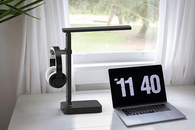Drevet LED Desk Lamp with Headphone Stand, Desk Light with 1 USB Charging Port and 2 AC Power Outlet, 3 Lighting Modes, 3 Level Brightness,1H Timer, Memory Function, Eye-Caring Gaming Desk Lamp - Image 8
