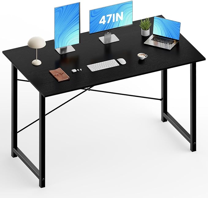 OLIXIS 47 Inch Home Office Desk, Study Desk, Work Table | Small Computer Writing, X-Shaped Reinforcement Structure, Modern Simple Style, Bedroom Dorm Room, Black by OLIXIS