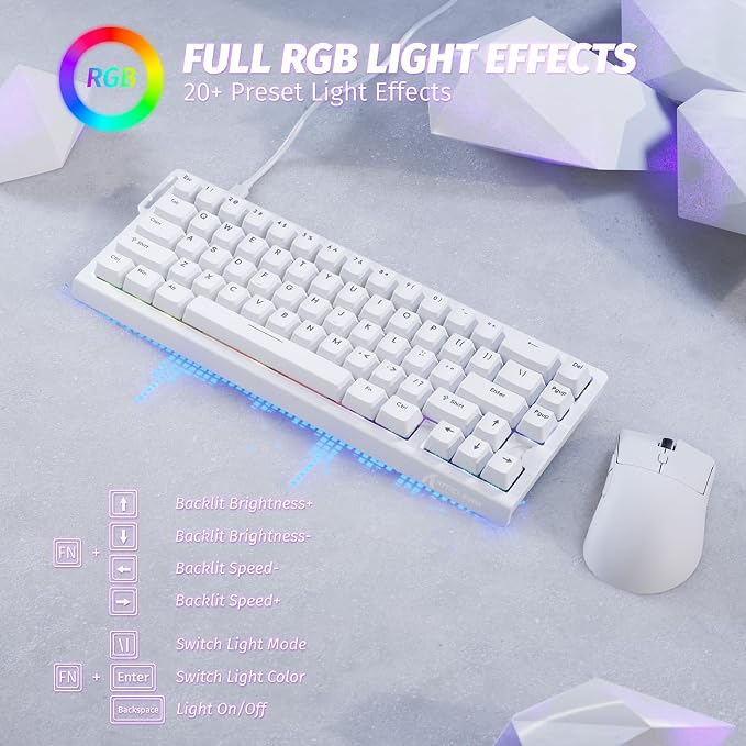 ATTACK SHARK X68 HE 60% Wired RT 8K Keyboard and Wireless R1 Mouse-White | Adjustable Actuation,Hall Effect Mechanical Magnetic Switch,Coiled Cable,USB C/2.4Ghz/BT Ultralight 18K DPI Mice for PC Gamer - Image 6