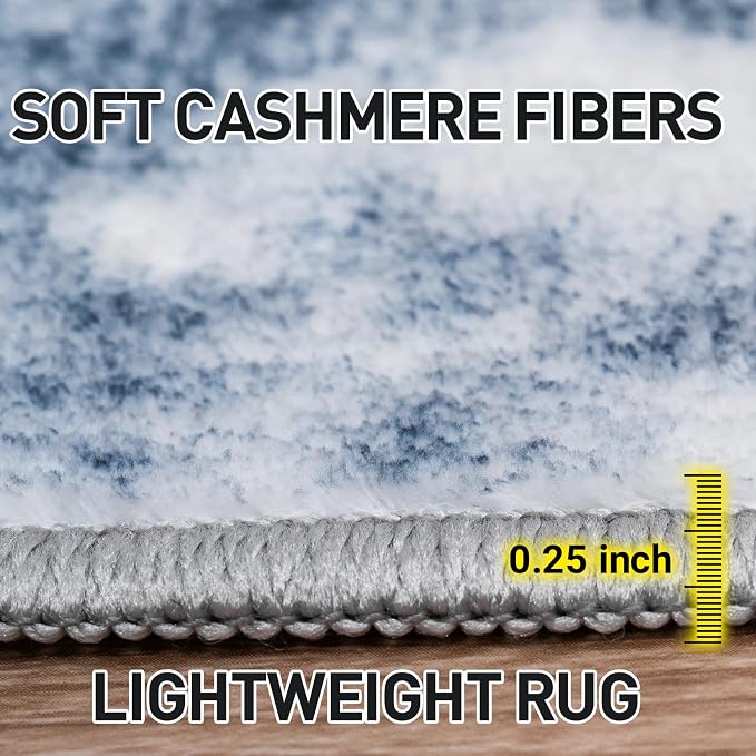 2'6''x8' Runner Rugs Washable Rug: Modern Abstract Living Room Rug Soft Anti-Skid Thin Carpet Indoor Floor Non-Shedding Carpets for Bedroom Dining Room Farmhouse Nursery Home Office - Blue White - Image 7