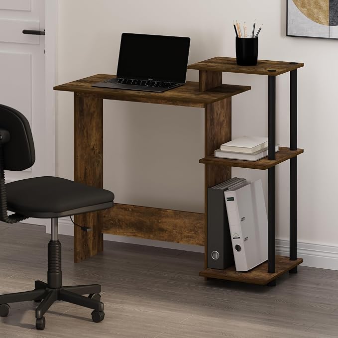 Furinno EFFICIENT Desk, 28.6" Wide Gaming Desk with 3 Open Side Shelves, Laptop Notebook Computer Desk, Office Desk for Home Office, Study Room, Dorm, Bedroom, Amber Pine - Image 2