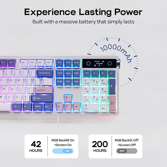 EPOMAKER TH108 PRO Full Size Mechanical Keyboard with Screen & Knob, Wireless Gaming Keyboard with 10000mAh, Creamy Gasket, Hot Swap, Custom Driver, RGB Backlight (White, Creamy Jade) - Image 4