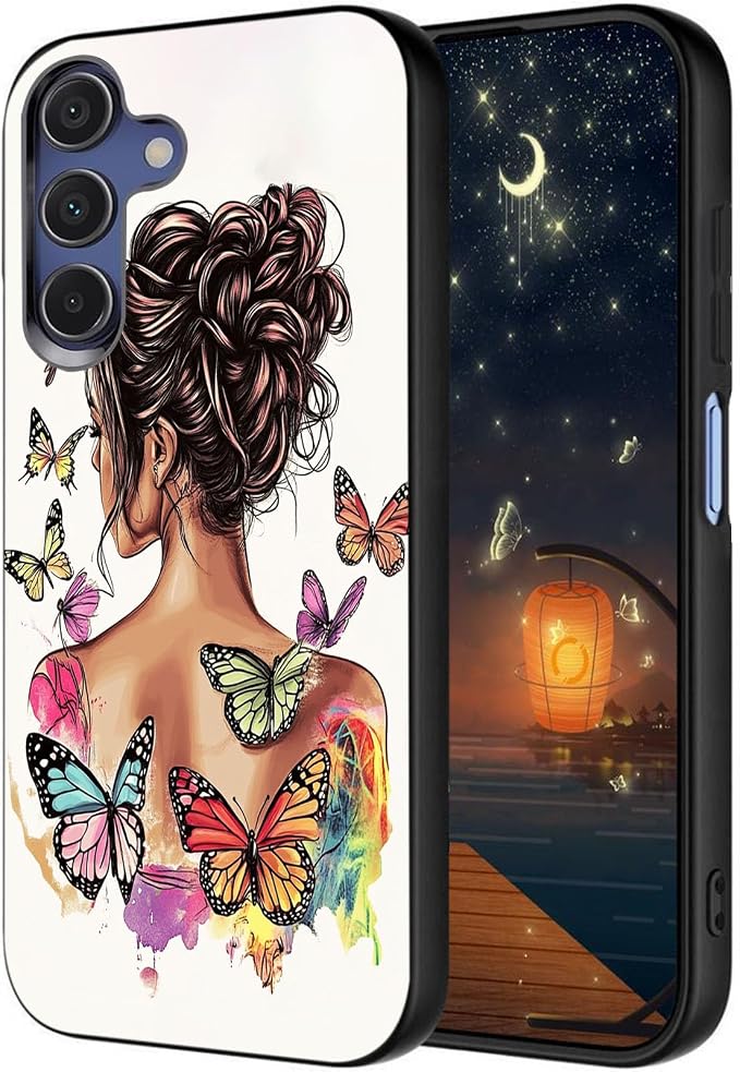 Designed for Galaxy A17 5G Phone Case,Slim Silicone Shockproof Protective Case for Galaxy A17 5G 6.7 inch,Butterfly Girl Watercolor Art by Unknown