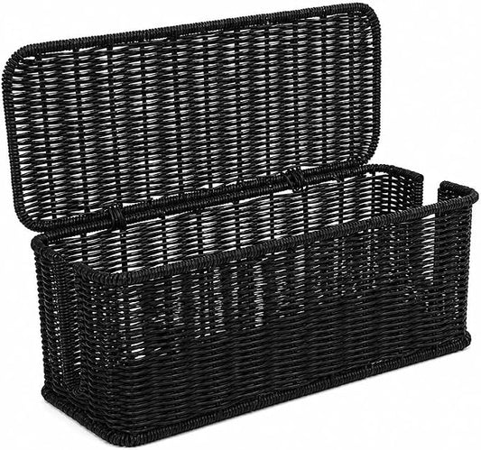 Cable Management Box, Handmade Rattan Cable Organizer with 2 Open Slots, Cord Hider for Power Strip, Router & USB Hub, Registered U.S. Design Patent (D1,112,102), 13" x 5.1" x 5.1", Black by Cantalop