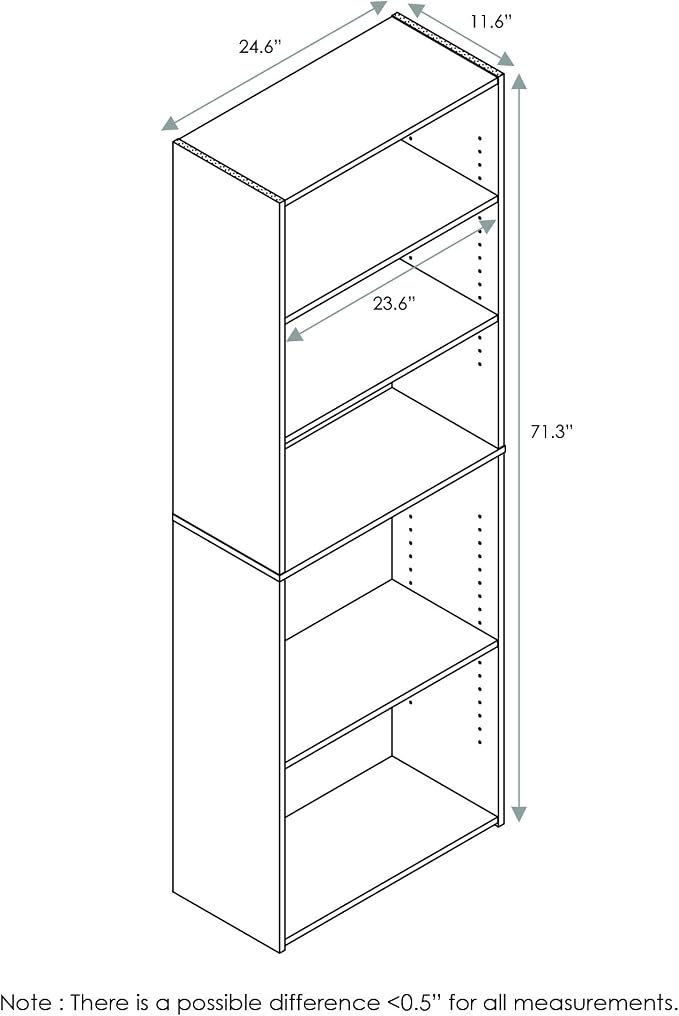 FURINNO Wright 5-Shelf Bookcase, Cinnamon Cherry - Image 2