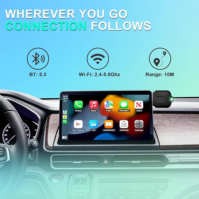 Wireless Carplay Adapter, Convert Wired to Wireless CarPlay, Compatible with CarPlay, Plug and Play, Type-C/USB, Suitable for 800+ Vehicles (Matte Black) - Image 5